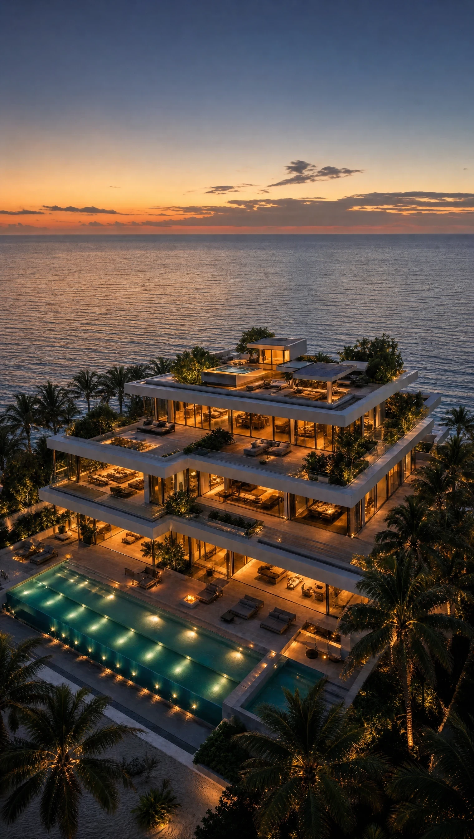Private luxury villa in Miami at golden hour, the LIMITLESS VILLAS hero