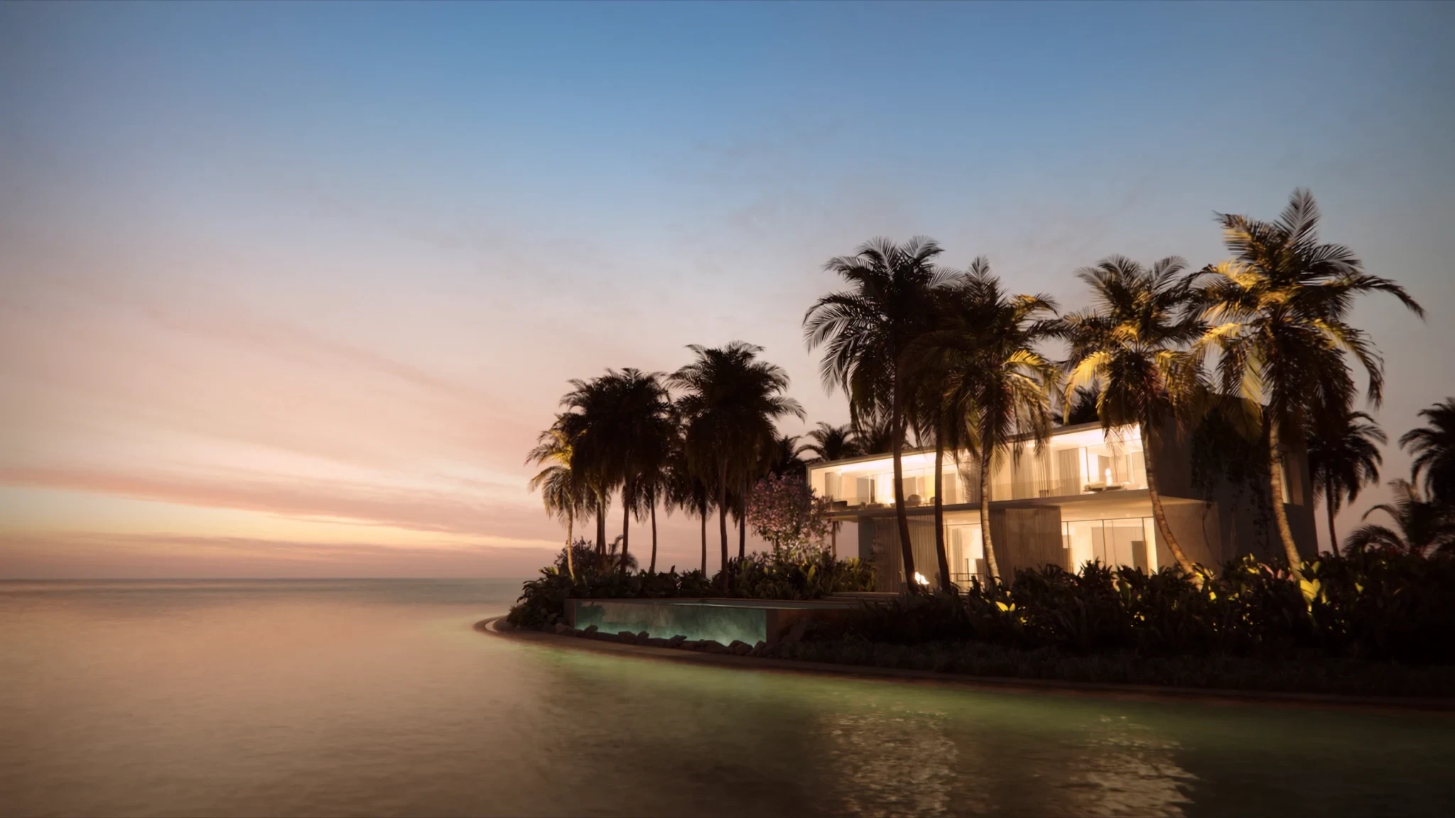 Private luxury villa in Miami at golden hour, the LIMITLESS VILLAS hero